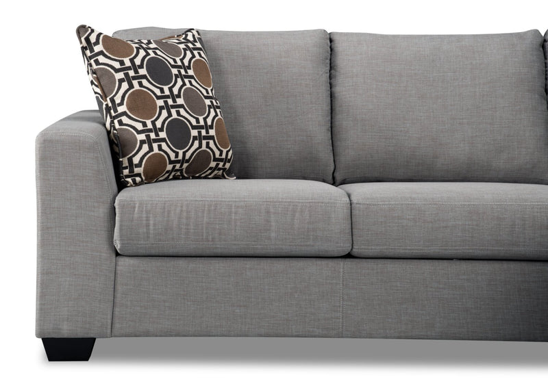 Sofa sectionnel réversible Nina 2 pièces fabriqué au Canada en tissu d’apparence lin avec coussins décoratifs - gris lagon