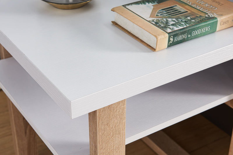 Table à café moderne Izaac de 47,25 po avec rangement et tablette - blanche et brune 