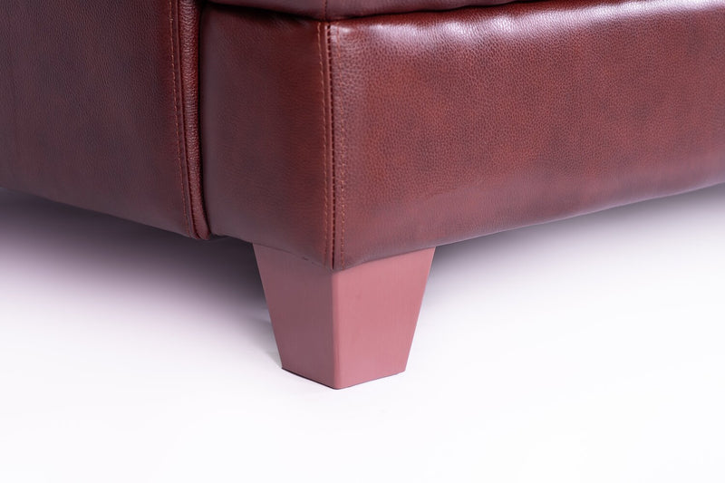 Sofa Vita de Château d’Ax de 87 po en cuir 100 % véritable avec coutures à motif de diamant et pattes en bois - brun