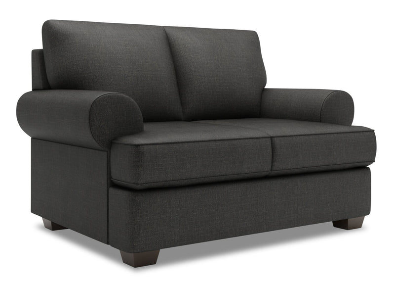 Causeuse personnalisable Roll de Sofa Lab de 64 po fabriquée au Canada en tissu d’apparence lin avec accoudoirs enroulés - gris Luna Kohl