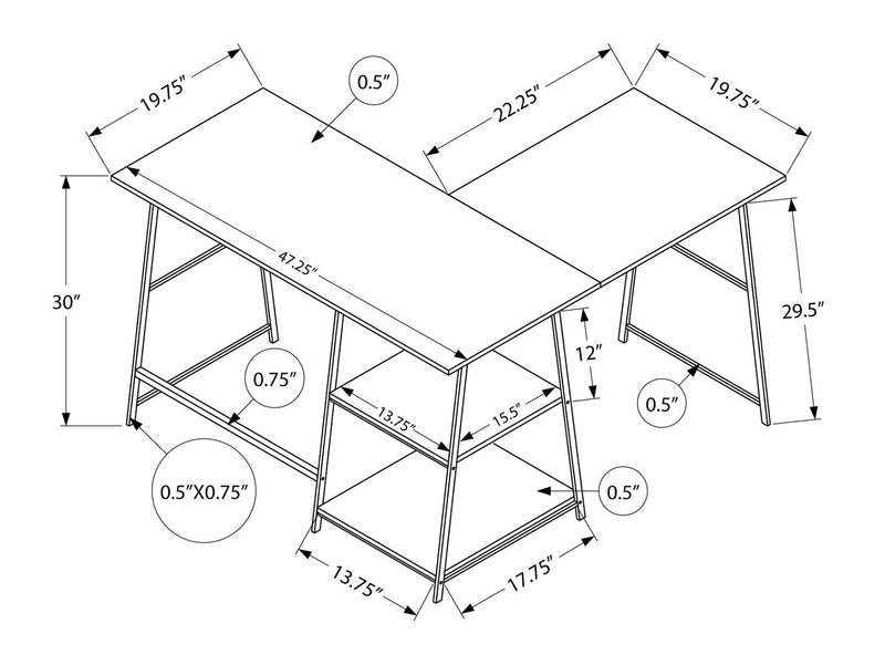 Bureau en forme de L Evlin de 42 po à tablettes - espresso