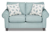 Causeuse Scarlett de 64 po fabriquée au Canada en tissu de chenille avec accoudoirs enroulés et coussins décoratifs - bleu marine