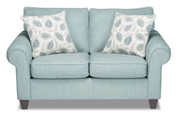  Causeuse Scarlett de 64 po fabriquée au Canada en tissu de chenille avec accoudoirs enroulés et coussins décoratifs - bleu marine