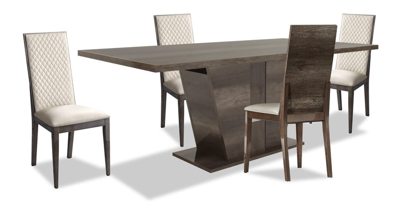 Ensemble de salle à manger Gino 5 pièces avec table et 4 chaises - fabriqué en Italie, rallonge de 63 po à 86 po (L), moderne - brun