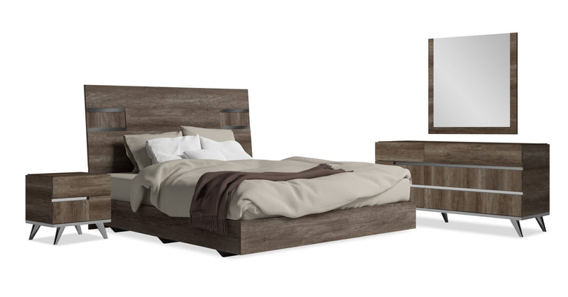 Ensemble de chambre à coucher Gino 6 pièces avec lit à panneaux, commode, miroir et table de nuit - fabriqué en Italie, moderne, brun - format très grand lit
