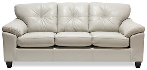 Sofa Addison de 86 po fabriqué au Canada en tissu d’apparence cuir avec coussin de siège amovible et capitonnage - beige