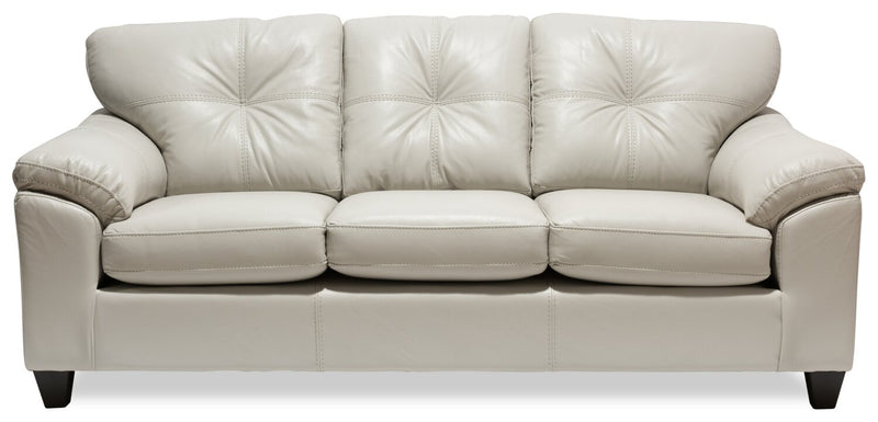 Sofa Addison de 86 po fabriqué au Canada en tissu d’apparence cuir avec coussin de siège amovible et capitonnage - beige