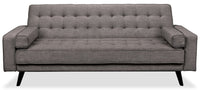  Futon Avery de 81,5 po en tissu d’apparence lin avec mécanisme Klik Klak, capitonnage et deux accoudoirs coussinés - gris