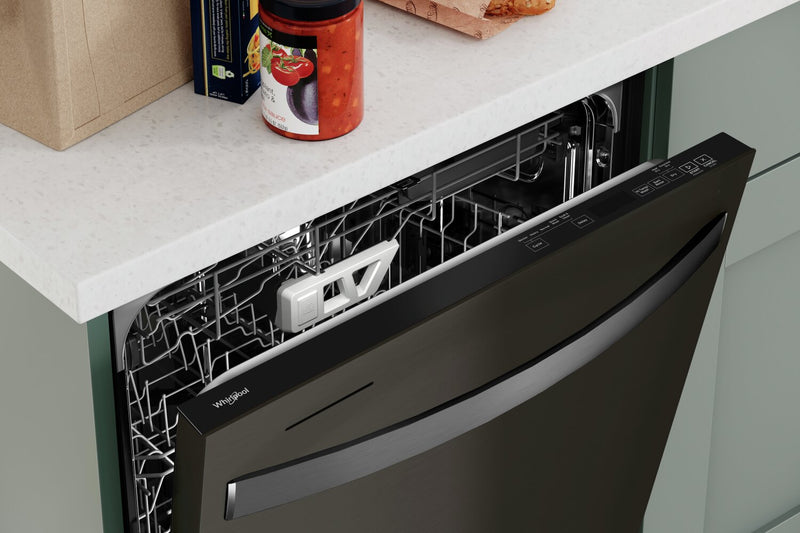 Lave-vaisselle encastré Whirlpool de 24 po et de 47 dBA avec commandes sur le dessus et 3e panier - acier inoxydable noir résistant aux traces de doigts - WDT970SAKV