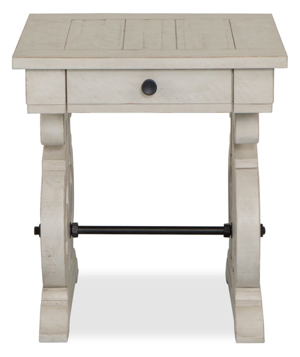Table de bout traditionnelle Bronwyn de 22 po avec rangement - pin albâtre avec base en bois à volutes