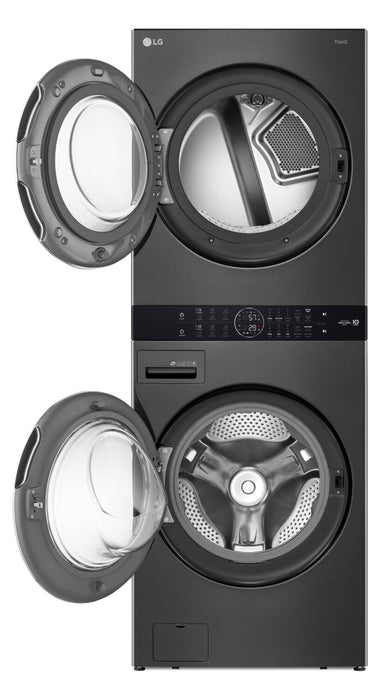 Tour de lavage WashTowerMC à la vapeur haute efficacité LG à chargement frontal avec laveuse de 5,2 pi³ et sécheuse de 7,4 pi³ - acier noir - WKGX201HBA