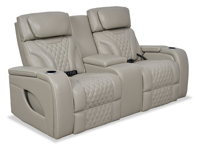 Causeuse de massage à inclinaison électrique Elite de 74 po en cuir véritable avec appuie-têtes électriques et accoudoirs de rangement - grise