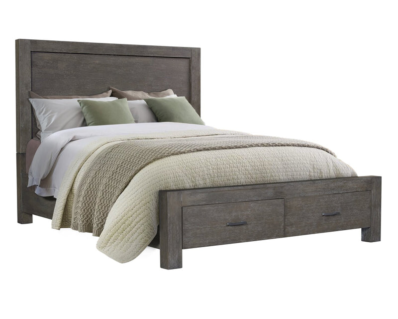 Ensemble de chambre à coucher Koda 5 pièces en bois avec lit de rangement, commode et miroir, gris - format grand lit