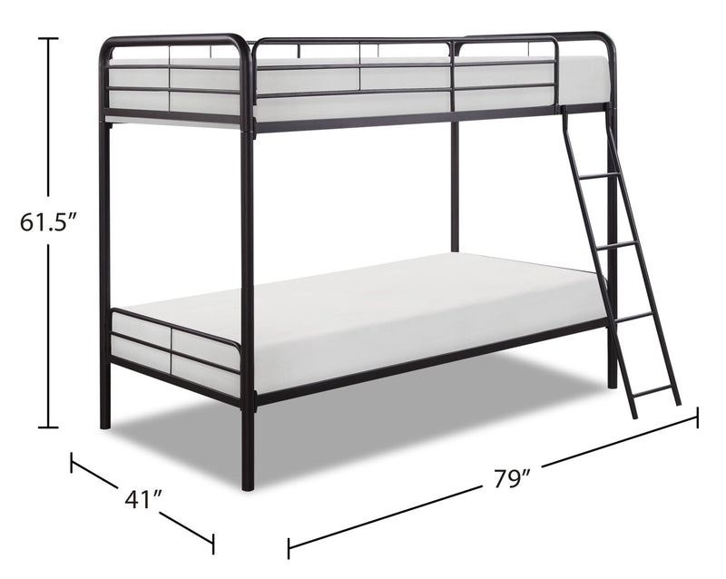 Lits superposés Noah en métal pour enfants avec échelle et garde-corps, bronze foncé - simple et simple