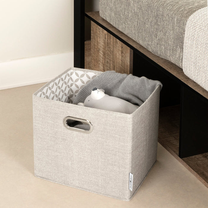 Lit plateforme Everley avec rangement et paniers intégrés, chêne vieilli et noir mat - format lit simple