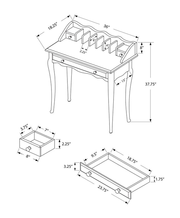 Bureau de style Queen Anne Samantha de 36 po - cerisier foncé