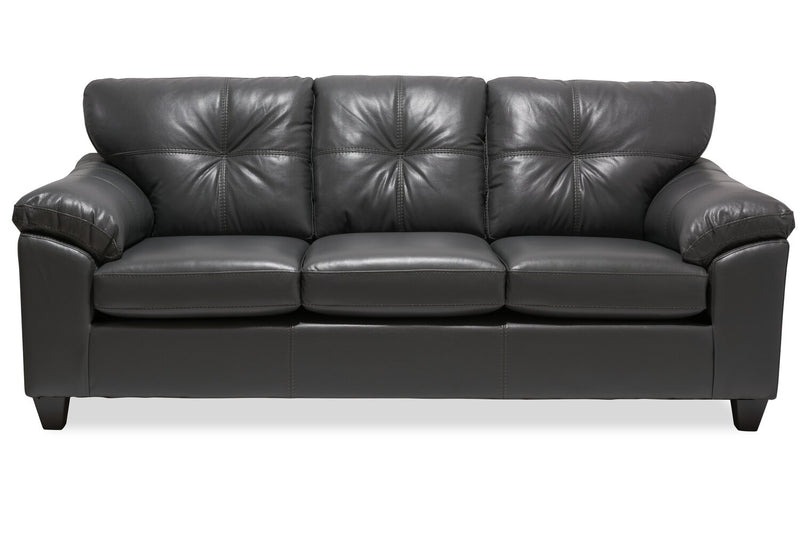Sofa Addison de 86 po fabriqué au Canada en tissu d’apparence cuir avec coussin de dossier capitonné - gris