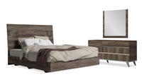  Ensemble de chambre à coucher Gino 5 pièces avec lit à panneaux, commode et miroir - fabriqué en Italie, moderne, brun - format grand lit