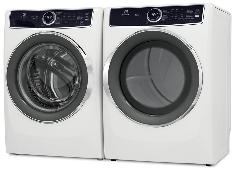 Laveuse à chargement frontal de 5,2 pi³ et sécheuse à gaz de 8 pi³ de Electrolux - blanches
