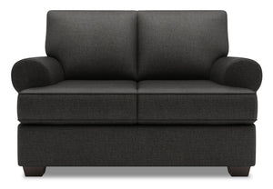 Causeuse personnalisable Roll de Sofa Lab de 64 po fabriquée au Canada en tissu d’apparence lin avec accoudoirs enroulés - gris Luna Kohl