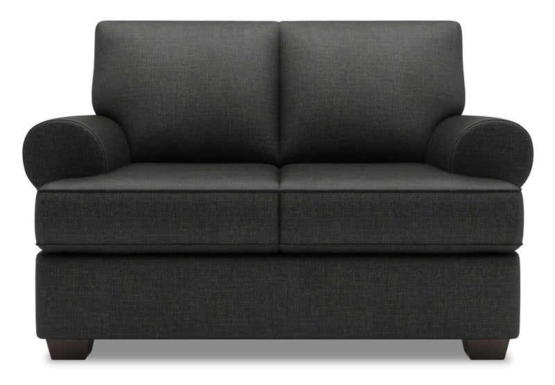 Causeuse personnalisable Roll de Sofa Lab de 64 po fabriquée au Canada en tissu d’apparence lin avec accoudoirs enroulés - gris Luna Kohl