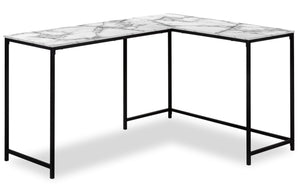 Bureau en coin en forme de L Karter de 58,25 po - apparence marbre blanc