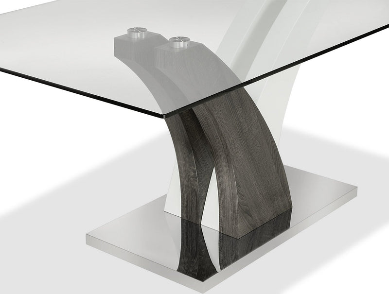 Ensemble de salle à manger Tuxedo 5 pièces avec table de 72 po (L), dessus en verre, base piédestal et 4 chaises - gris