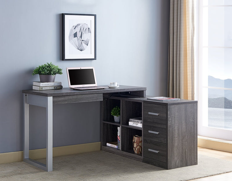 Bureau en coin réversible Owen de 55 po à 4 tiroirs et compartiments - gris vieilli