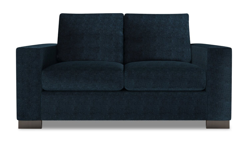 Causeuse personnalisable Track de Sofa Lab de 62 po fabriquée au Canada en tissu d’apparence lin avec accoudoirs rectilignes - bleu Luxury Indigo