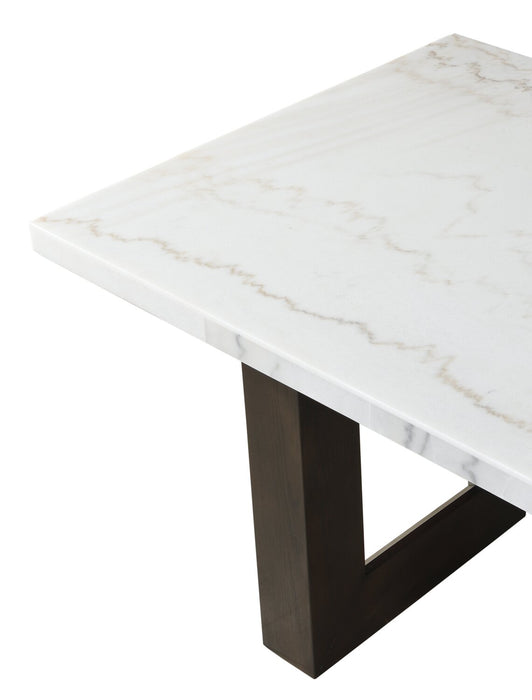 Table de bout moderne Silvia de 22 po - imitation de marbre blanc et gris avec pattes en bois brun