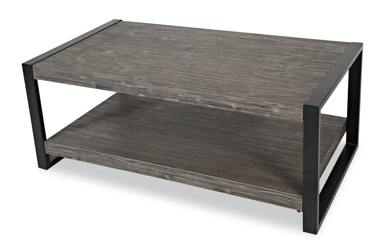 Table à café moderne Apex 48 po avec tablette - grise avec pattes en métal noir