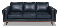  Sofa Vivia de 86 po en cuir véritable avec coussins de siège amovibles et pattes en bois - bleu marine