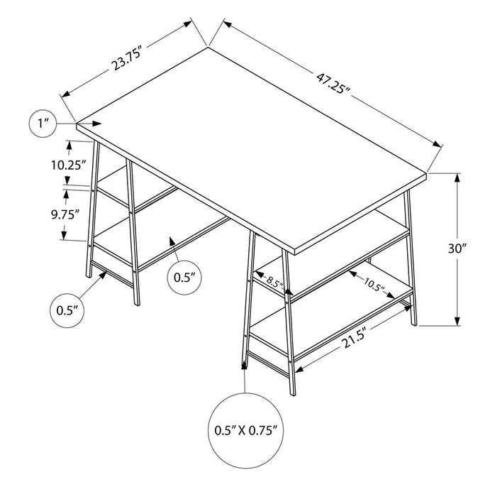 Bureau Jonnie de 47,25 po avec pattes de type chevalet - brun
