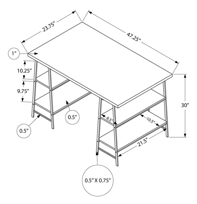 Bureau Jonnie de 47,25 po avec pattes de type chevalet - taupe