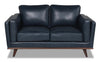 Causeuse Vivia de 63 po en cuir véritable avec coussins de siège amovibles et pattes en bois - bleu marine