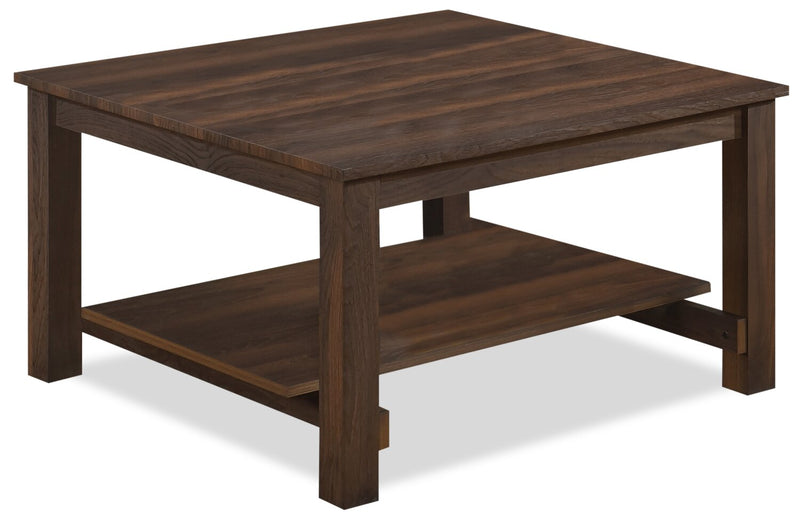 Table à café traditionnelle Jordi de 31,5 po avec tablette - bois au fini noyer brun