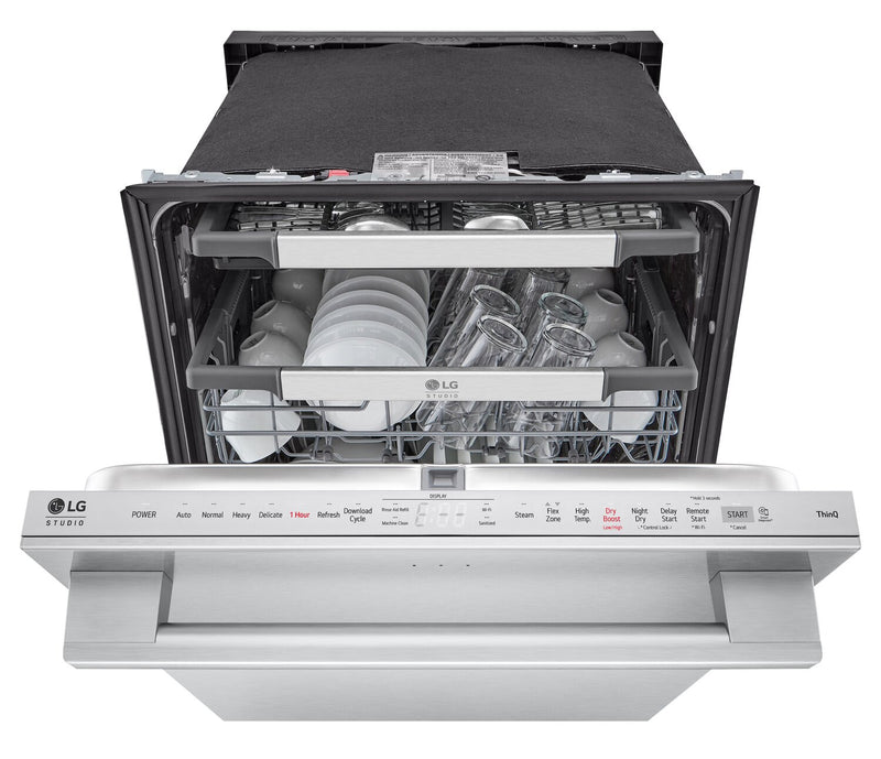 Lave-vaisselle intelligent encastré LG Studio à 40 dBA de 24 po avec commandes sur le dessus et QuadWashMC Pro - acier inoxydable Smudge-ProofMD - SDWB24S3