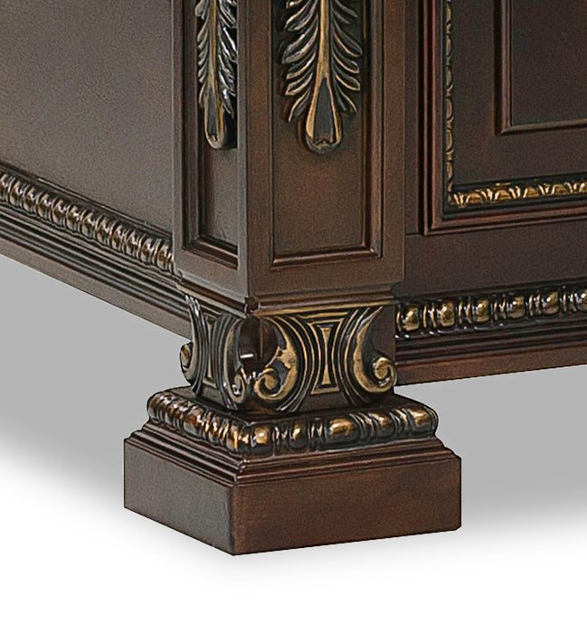 Ensemble de chambre à coucher Wynn 5 pièces avec lit, commode et miroir, brun cerisier - format grand lit