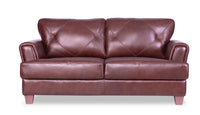  Causeuse Vita de Château d’Ax de 70 po en cuir 100 % véritable avec coutures à motif de diamant et pattes en bois - brune