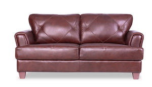 Causeuse Vita de Château d’Ax de 70 po en cuir 100 % véritable avec coutures à motif de diamant et pattes en bois - brune