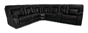 Sofa sectionnel à inclinaison électrique Dale 6 pièces en tissu d'apparence cuir - noir