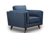 Fauteuil Kassia de Kort & Co. de 40,9 po en tissu d’apparence lin avec base et pattes en bois - bleu