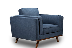 Fauteuil Kassia de Kort & Co. de 40,9 po en tissu d’apparence lin avec base et pattes en bois - bleu