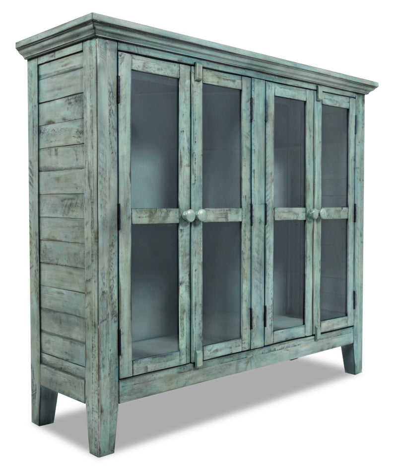 Rocco Blue Accent Cabinet – Medium  - Rustic style Accent Cabinet in Vintage blue with green and grey undertones Acacia