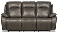  Sofa à inclinaison électrique Kora en cuir véritable - gris