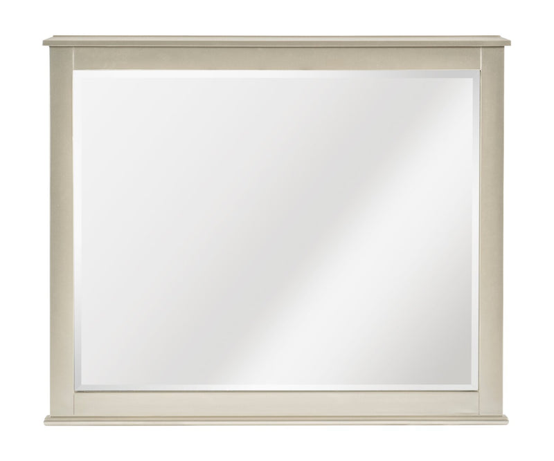 Ensemble de chambre à coucher Tyra 5 pièces somptueux en cuir végétalien avec lit, commode et miroir, champagne - format grand lit