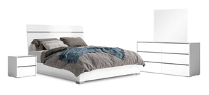 Ensemble de chambre à coucher Gino 6 pièces avec lit à panneaux, commode, miroir et table de nuit - fabriqué en Italie, moderne, blanc - format très grand lit