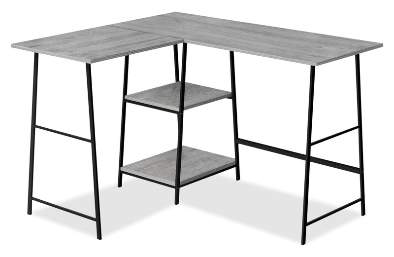 Bureau en forme de L Evlin de 42 po à tablettes - gris