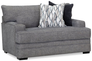 Fauteuil une place et demie Roland de 66,25 po en tissu d’apparence lin avec coussins décoratifs et accoudoirs enroulés - gris