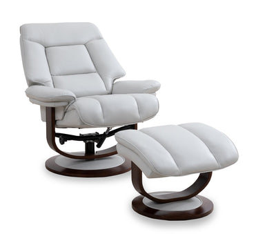 Maven 34.5" Grey Genuine Leather Stress Free Reclining Chair with Footrest and Wood and Metal Base - Grey | Fauteuil inclinable Maven antistress de 34,5 po en cuir véritable gris avec repose-pieds et base en bois et métal - gris